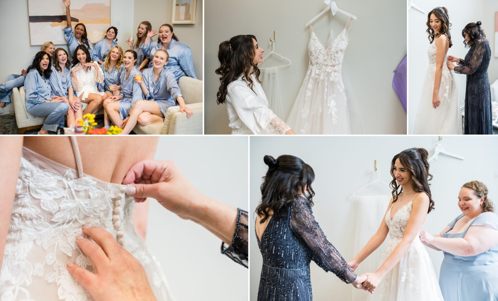 bride getting ready with her bridesmaids